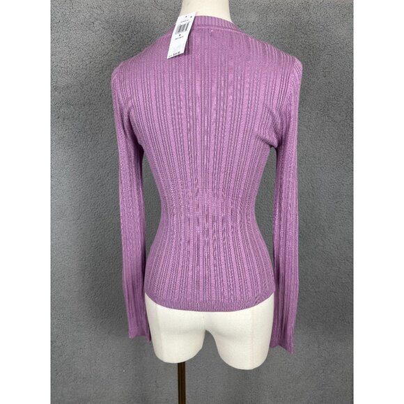 Hooked up by Iot Juniors' Snap-Cuff Ribbed Crewneck Sweater Purple Medium NWT's - Picture 6 of 8